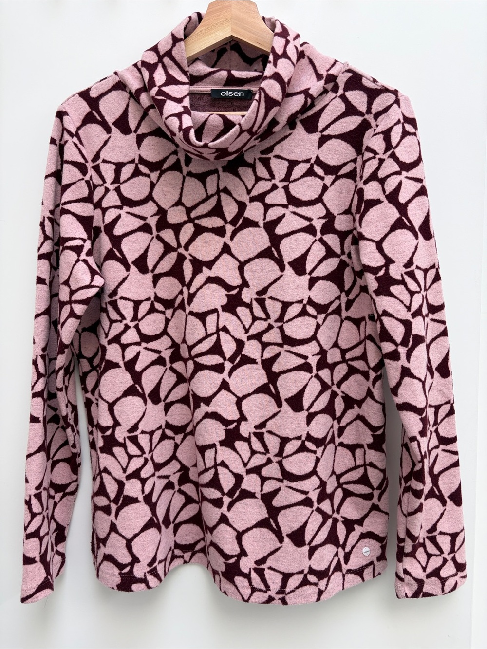 Olsen Pink & Maroon Patterned Cowl Neck Top